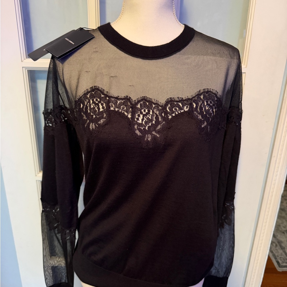 NWT Dolce & Gabbana Elegant Black Lace Sheer Top